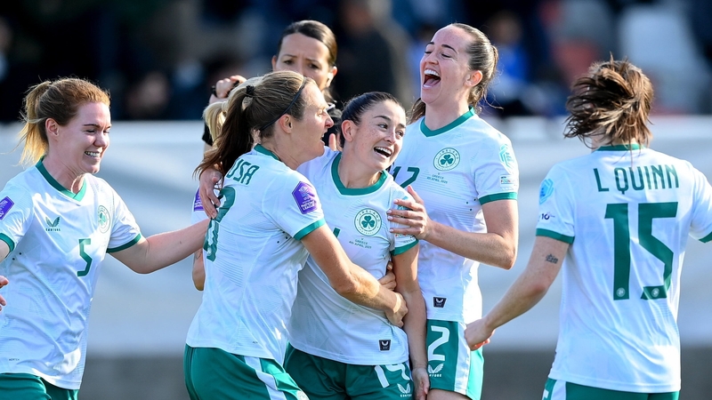 Marissa Sheva is mobbed after her goal in Crete