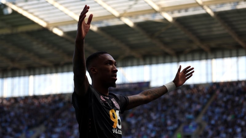 Jaidon Anthony celebrates the first of his two goals for Burnley against Coventry