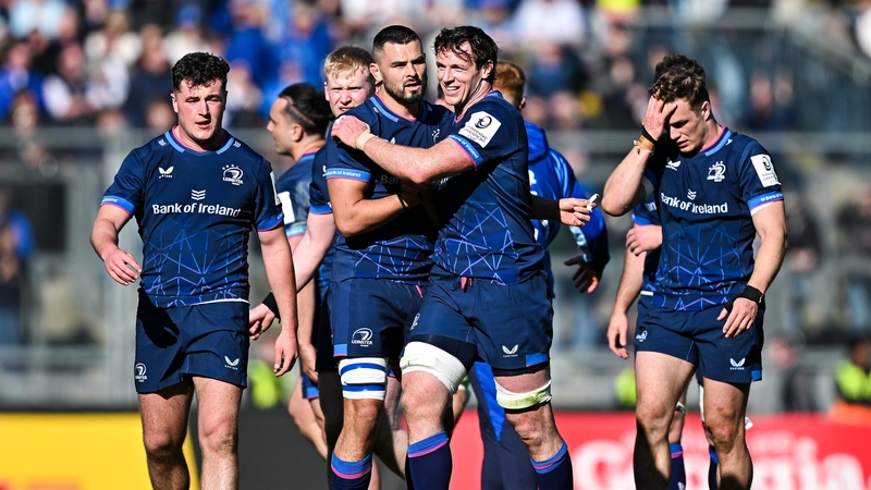 Leinster's players celebrate after the final whistle