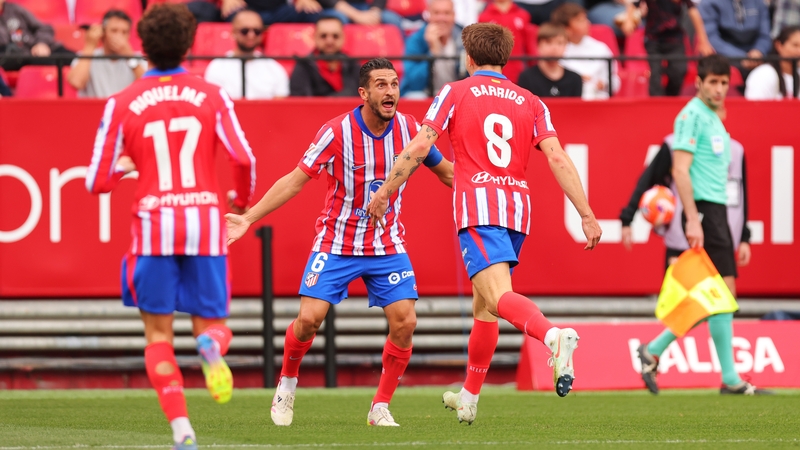 Pablo Barrios celebrates as Atletico Madrid won in Seville
