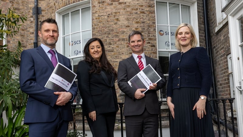Co-authors, chartered quantity surveyor Anthony Cloonan and chartered valuation surveyor Sarah Garry, SCSI President Kevin Hollingsworth and Mary Whitelaw, AIB's Chief Strategy and Sustainability Officer