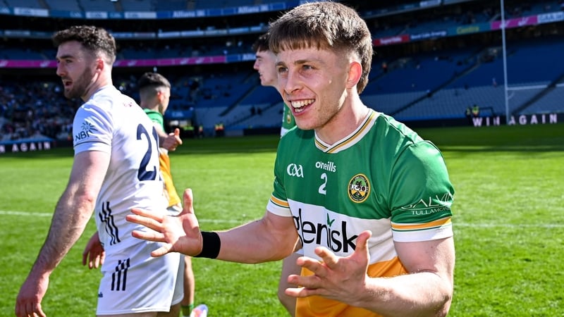 Offaly captain Lee Pearson celebrates after his side's victory in the Allianz Football League Division 3 final