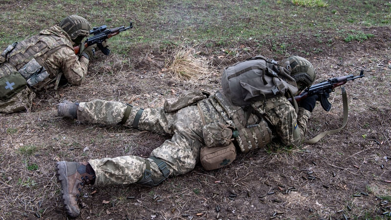 Ukrainian soldiers pictured taking part in a training exercise near the Donbas region in eastern Ukraine