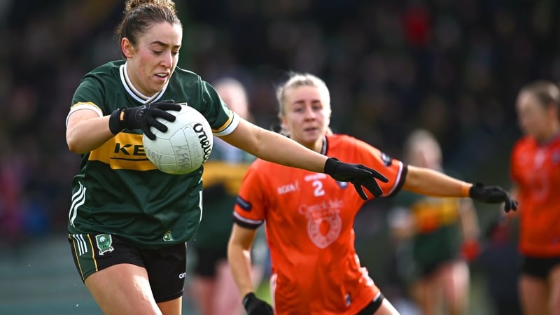 Kerry defender Aishling O'Connell gets away from Armagh's Maeve Ferguson during the league encounter back in January