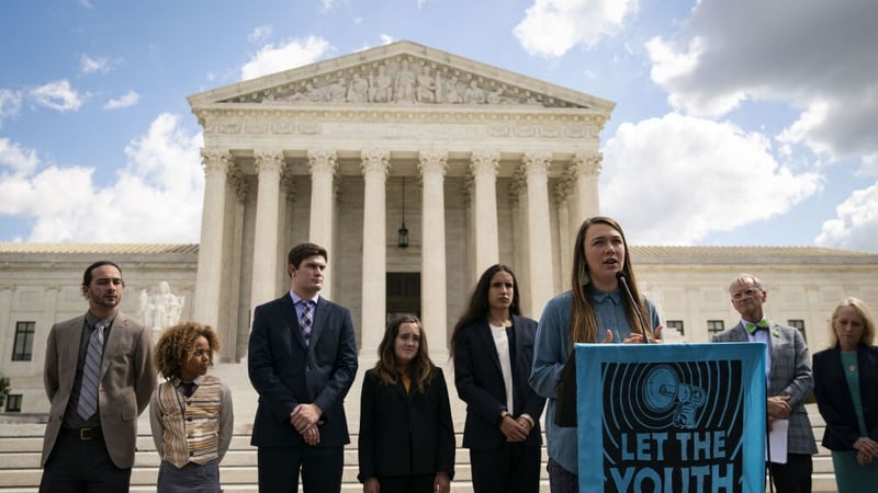Kelsey Juliana, a lead plaintiff in the Juliana v. United States climate case, speaks outside the Supreme Court in Washington DC. Photo: Getty Images