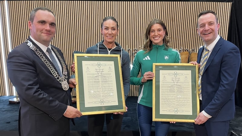 (left to right) Cathaoirleach of Louth County Council Kevin Callan, Eve McCrystal, Kate O'Connor and the Cathaoirleach of Dundalk Municipal District Seán Kelly