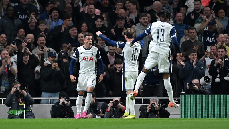 Spurs players celebrate Pedro Porro's goal