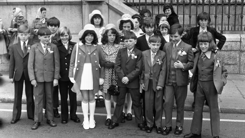 Some of the children who were confirmed at the Church of Saints Michael and John in Dublin in April 1973. Photo: Independent News and Media/Getty Images
