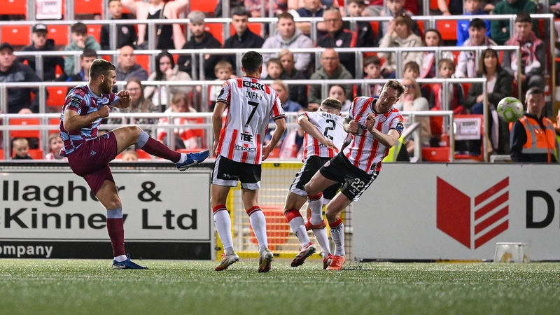 Conor Keeley fired home two goals in three minutes against a ten-man Derry City