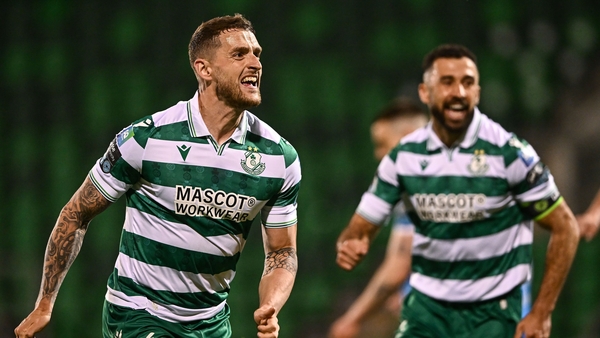 Lee Grace of Shamrock Rovers, left, celebrates