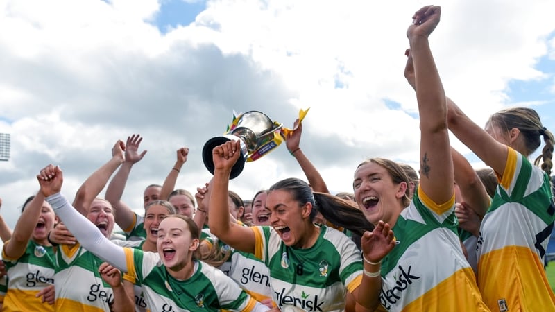 Offaly players celebrate with the cup