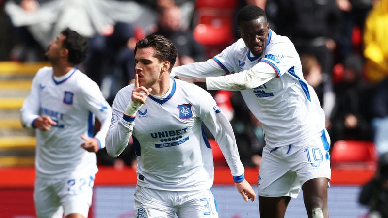Ianis Hagi celebrates his equaliser at Aberdeen