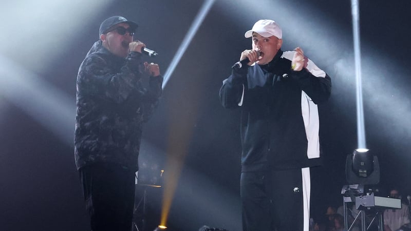 Kneecap's Mo Chara (L) and Móglaí Bap at Coachella