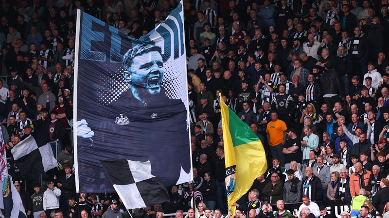 A banner for Eddie Howe at St James' Park on Sunday