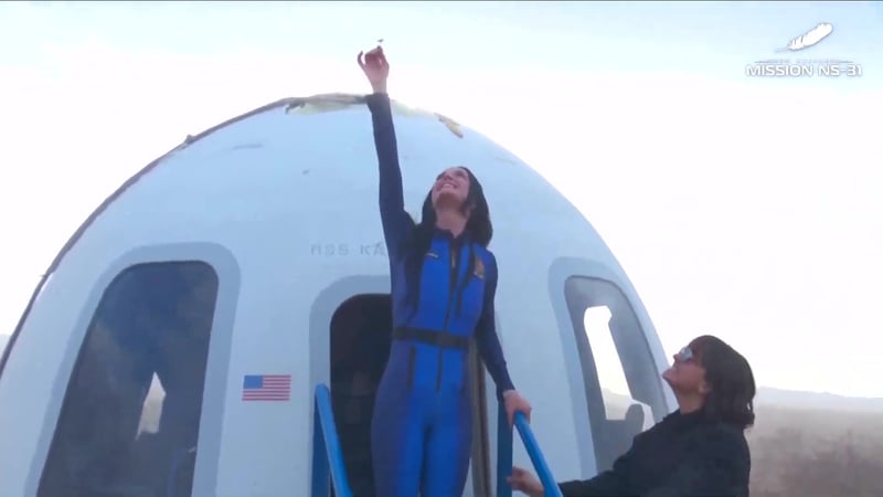 Singer Katy Perry after her flight in Blue Origin's New Shepard NS-31 spaceship