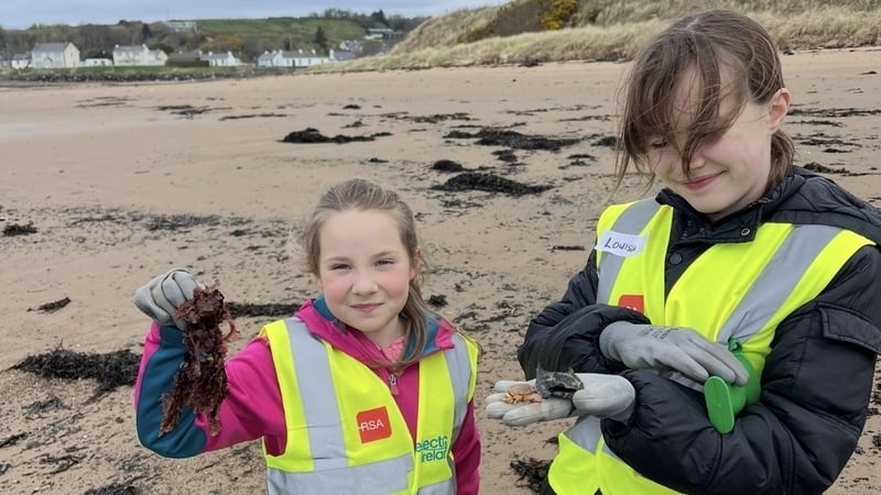 Louisa and Alisa of St Killian NS at Warren Beach Donegal with White Skate Egg Cases.