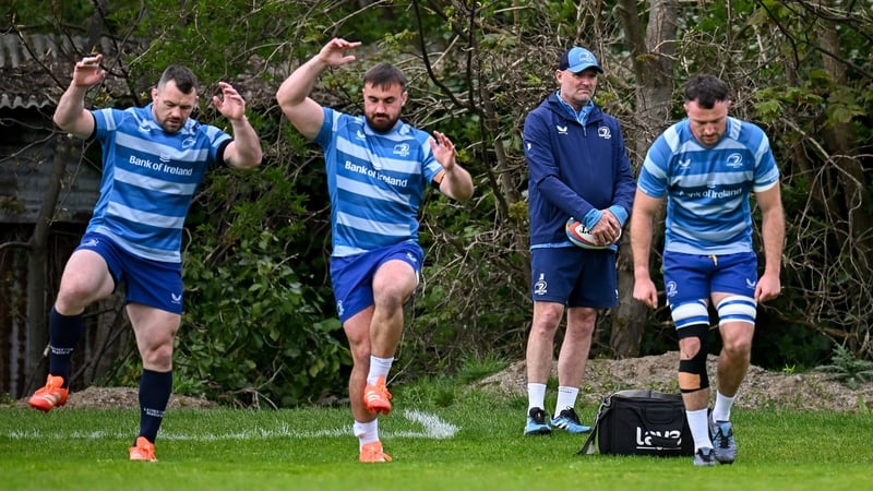 Jacques Nienaber looks on as a dejected Will Connors exits the training ground hokey cokey competition