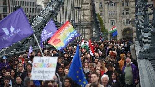 Protesters in Budapest ahead of the vote