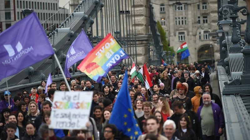 Protesters in Budapest ahead of the vote