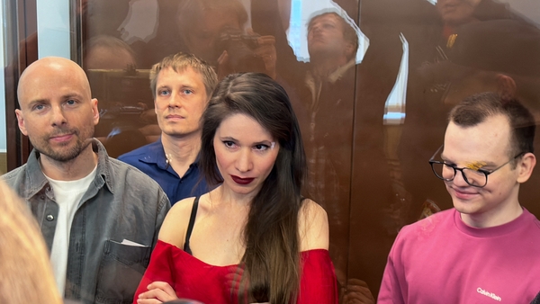 Russian journalists (L-R) Sergei Karelin, Konstantin Gabov, Antonina Kravtsova and Artem Kriger