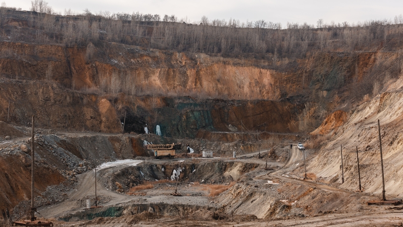 A view of Zavalivskyi graphite plant in Ukraine which specialises in the extraction of graphite ore and its processing