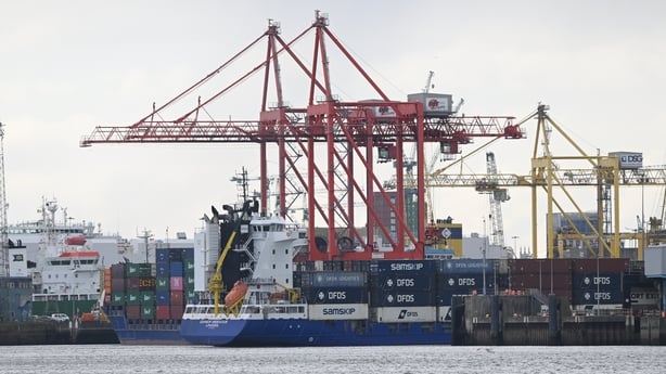 Cranes and ships at dublin port 