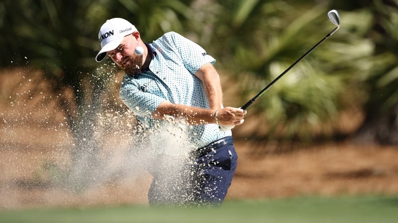 Shane Lowry escapes a bunker on the third hole at Harbour Town Golf Links