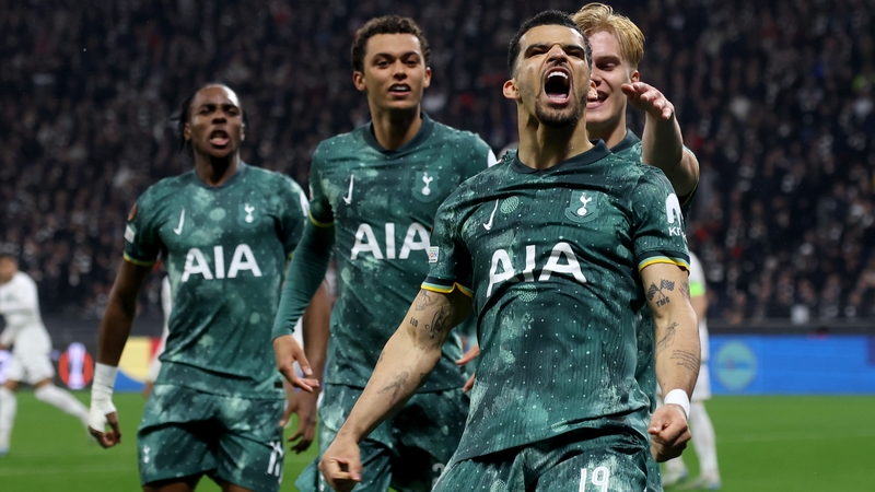 Dominic Solanke celebrates the goal that sent Spurs into the semi-finals