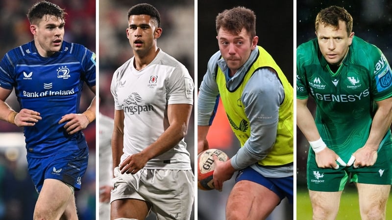 (L-R) Leinster's Garry Ringrose, Ulster's Cormac Izuchukwu, Munster's Lee Barron and Connacht's Jack Carty