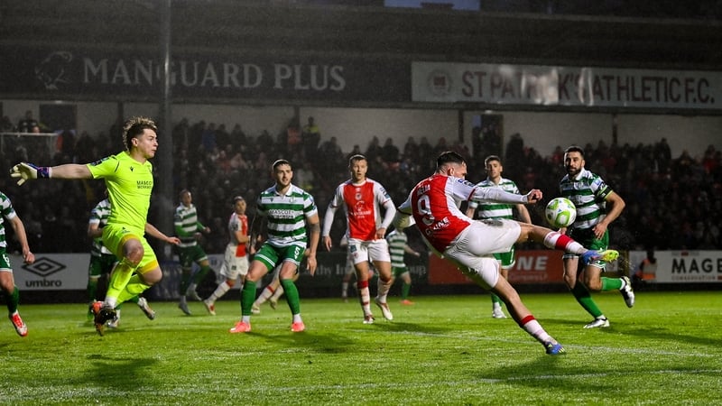 Mason Melia hits St Patrick's Athletic's opening goal at Richmond Park