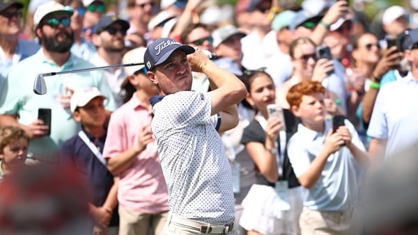 Justin Thomas plays a shot on the tenth hole during his second round at Hilton Head