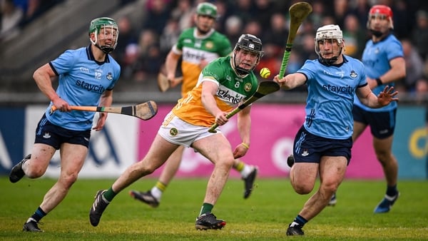 Offaly's Cathal King under pressure from the Dublin defence