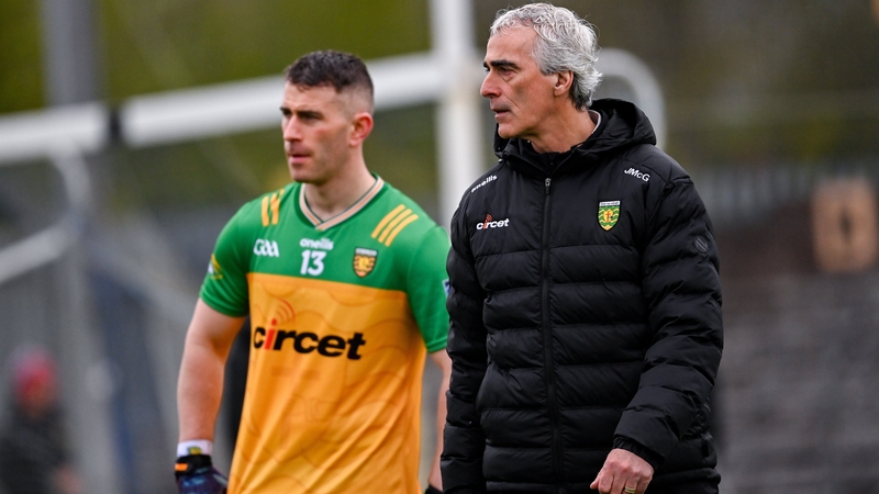 Jim McGuinness with captain Patrick McBrearty in Clones