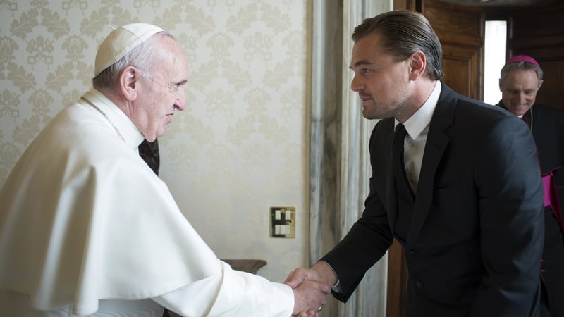 Pope Francis meets Leonardo DiCaprio at the Vatican in January 2016