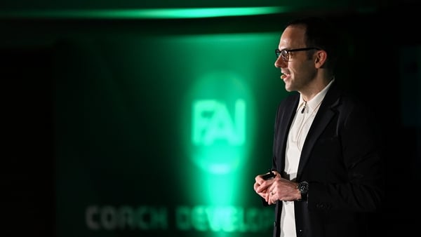 Marc Canham speaking during an FAI coaching development conference in February 2025