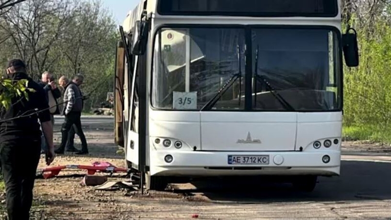 The drone attack targeted a bus carrying workers (Credit: State Emergency Service of Ukraine)