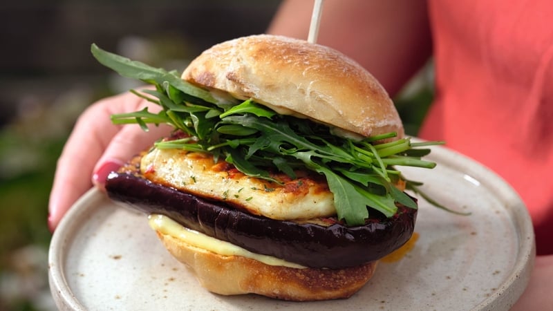 Tom Kerridge's halloumi and aubergine burgers (Cristian Barnett/PA)