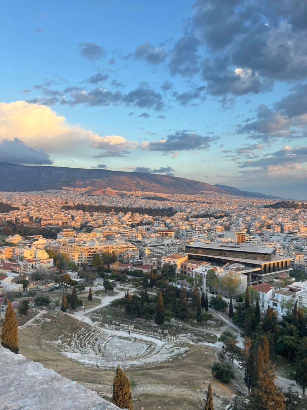 Golden hour view of Athens taken from the Acropolis