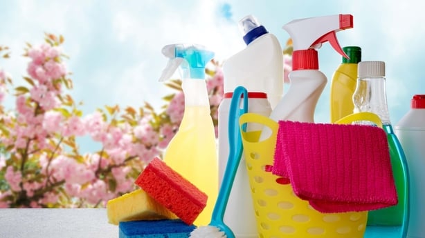 Basket with cleaning products