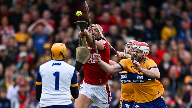 Cork's Brian Hayes bats to the net against Clare