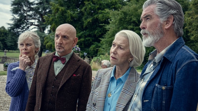 "The Thursday Murder Club follows four irrepressible retirees - Elizabeth (Helen Mirren), Ron (Pierce Brosnan), Ibrahim (Ben Kingsley), and Joyce (Celia Imrie) - who spend their time solving cold case murders for fun" Photos: Giles Keyte/Netflix