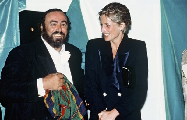 Princess Diana, Princess of Wales and opera singer Luciano Pavarotti at Hyde Park concert July 30, 1991 in London. (Photo by Anwar Hussein/WireImage) 