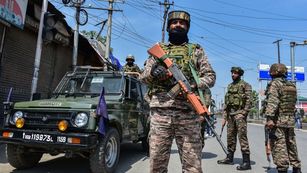 Soldiers stand guard in Pahalgam following Tuesday's attack