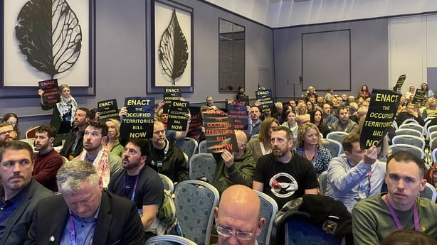 Teachers protesting at the auditorium in Galway