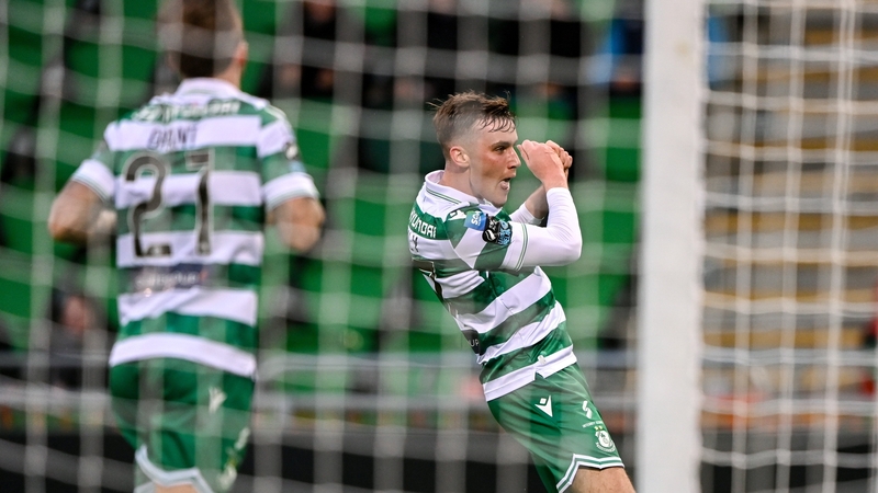 Shamrock Rovers midfielder Matt Healy celebrates after scoring against Shelbourne at Tallaght Stadium