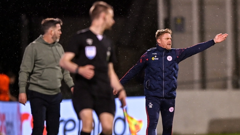 Stephen Bradley and Damien Duff patrol the touchline at Talaght Stadium
