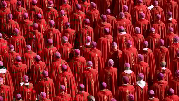 Cardinals stand during the funeral of Pope Francis in St Peter's Square