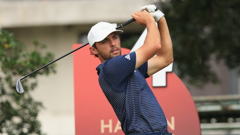 Marco Penge teeing off at the fourth