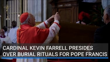 Cardinal Kevin Farrell presides over the burial rituals for Pope Francis at St Mary’s Major basilica