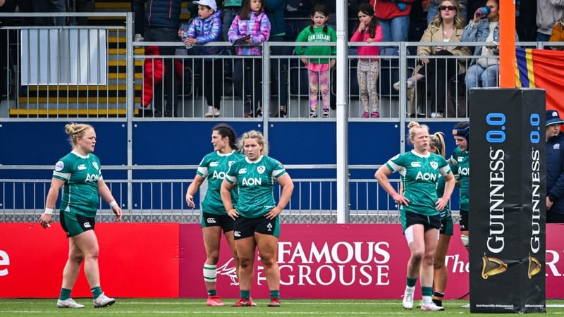 Ireland players look on dejected after Francesca McGhie scored Scotland's winning try late on